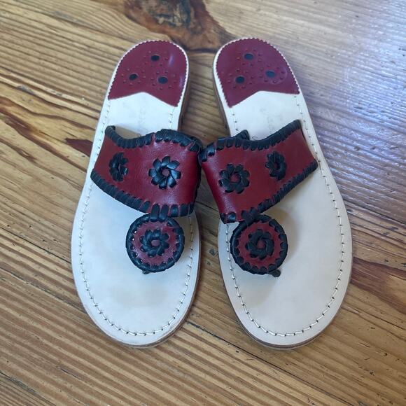 Jack Rogers Navajo red black leather thong heel sandals SIZE 7 - Picture 2 of 5